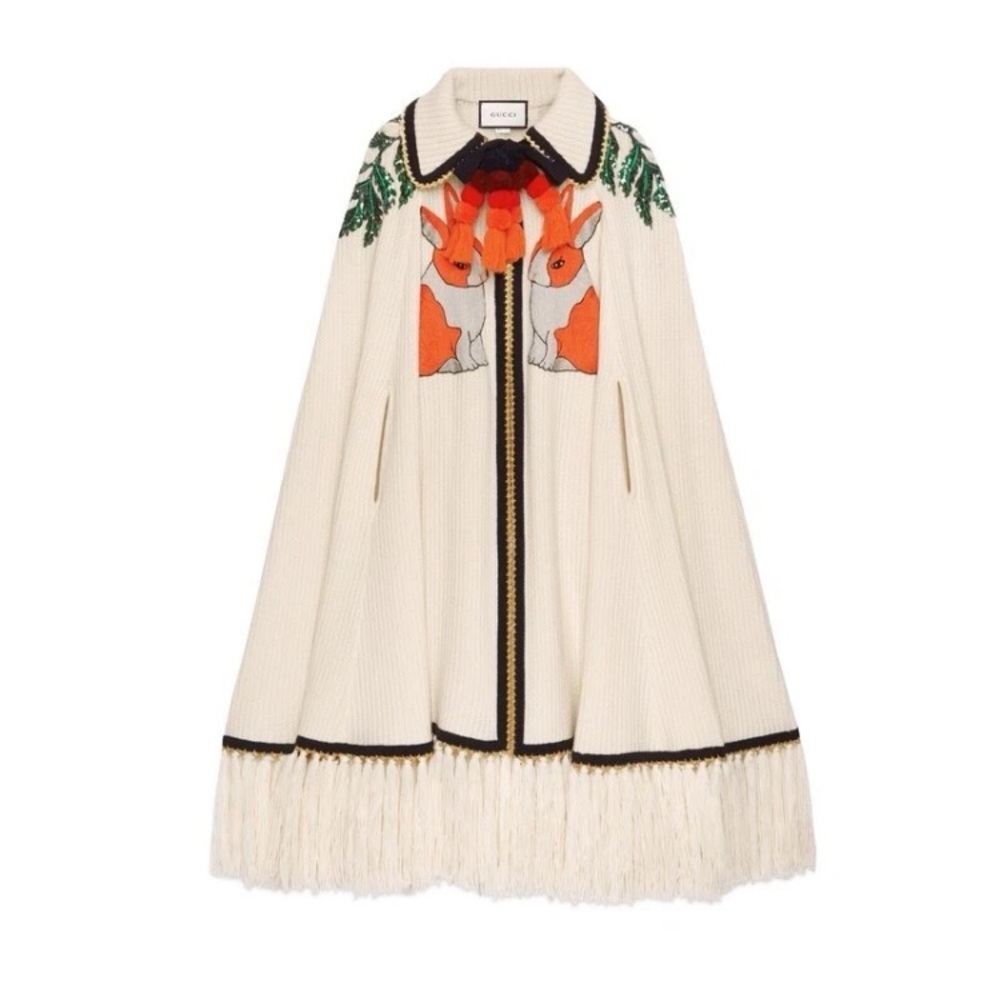 NWT $6900 Gucci Cashmere Embroidered Rabbit Cape- Small